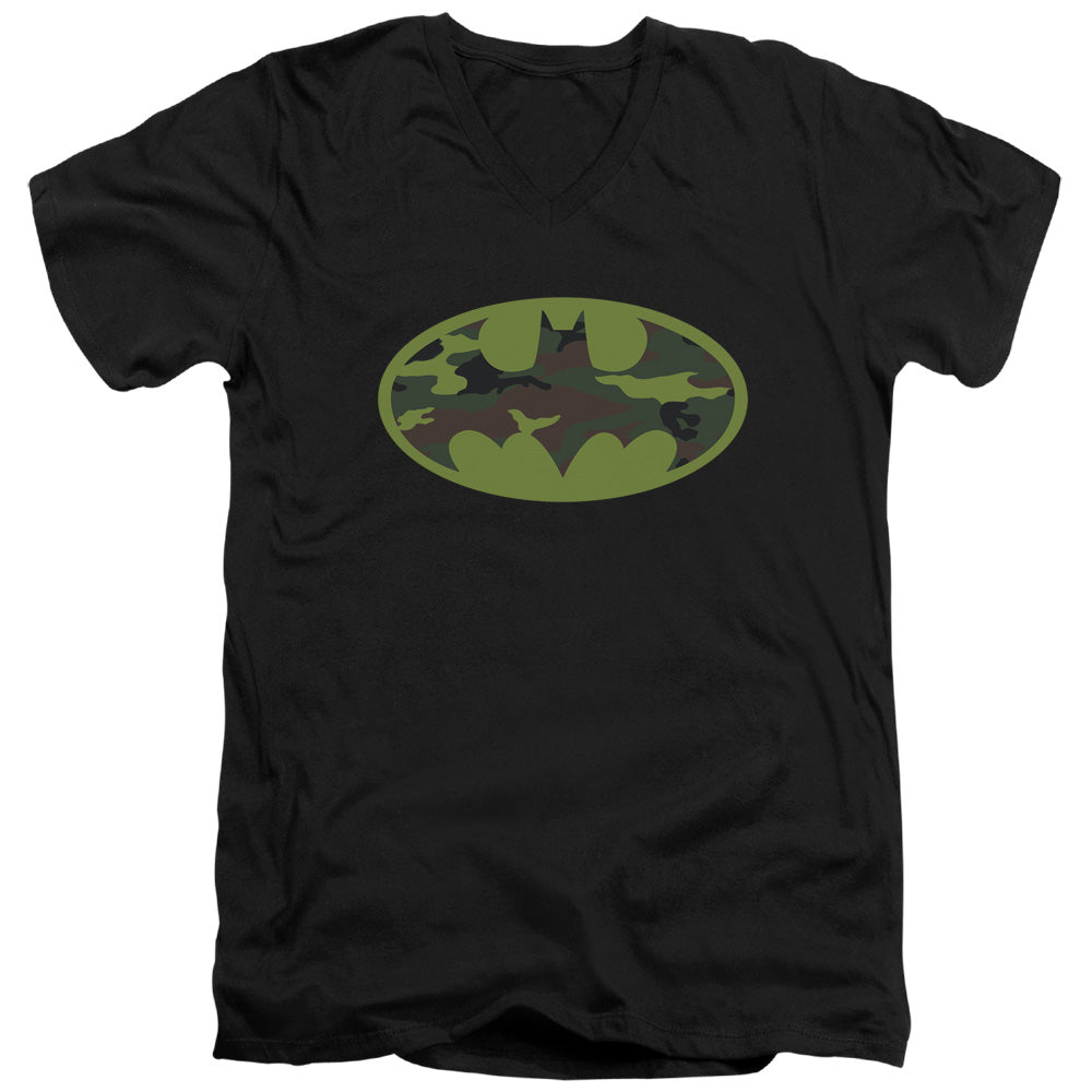 Batman Camo Logo Mens Slim Fit V Neck T Shirt Black