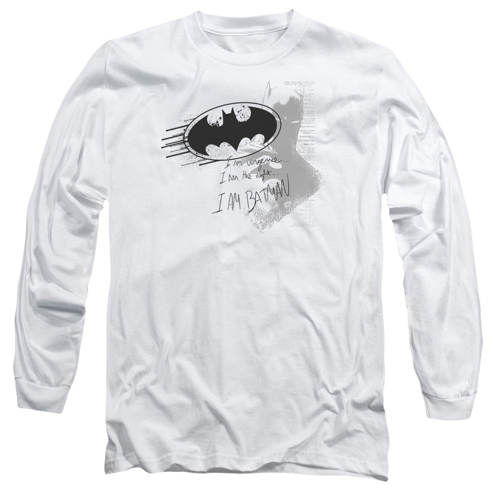 Batman I Am Vengeance Mens Long Sleeve Shirt White