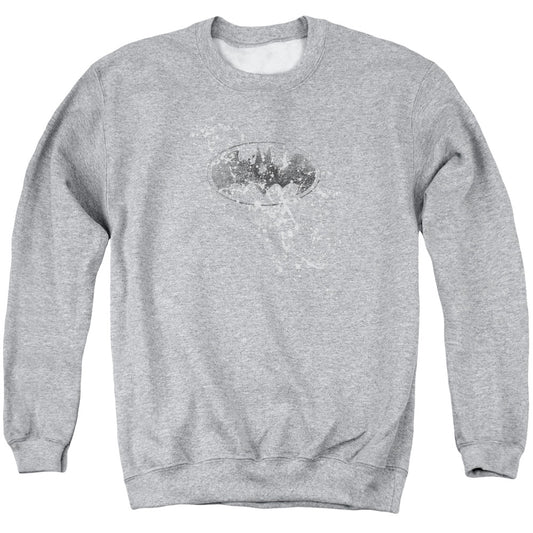 Batman Burned & Splattered Mens Crewneck Sweatshirt Athletic Heather