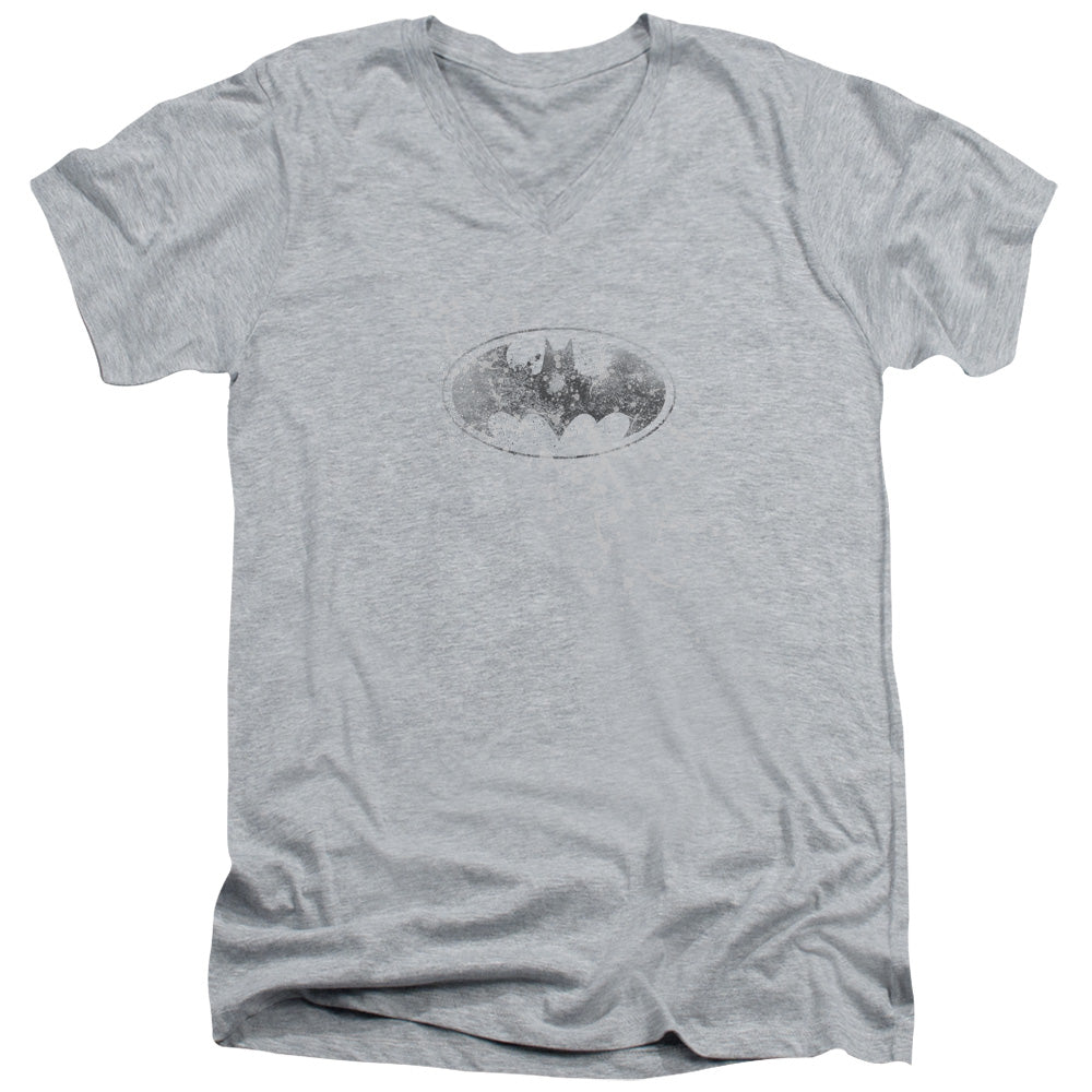 Batman Burned & Splatered Mens Slim Fit V Neck T Shirt Athletic Heather