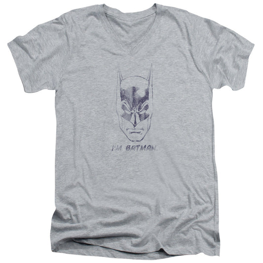 Batman Im Batman Mens Slim Fit V Neck T Shirt Athletic Heather