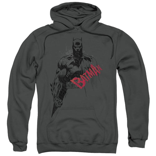 Batman Sketch Bat Red Logo Mens Hoodie Charcoal