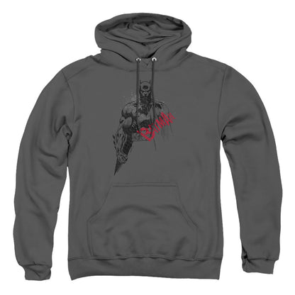 Batman Sketch Bat Red Logo Mens Hoodie Charcoal