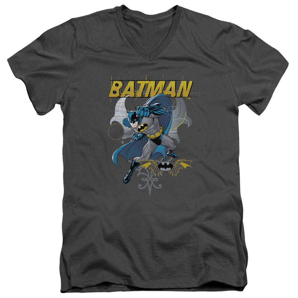 Batman Urban Gothic Mens Slim Fit V Neck T Shirt Charcoal