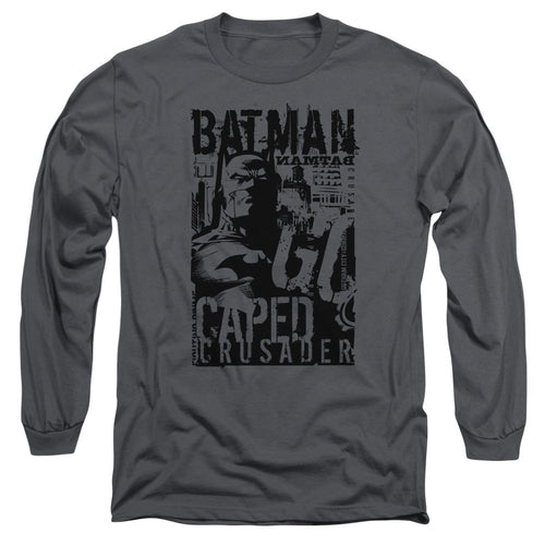 Batman Caped Crusader Mens Long Sleeve Shirt Charcoal