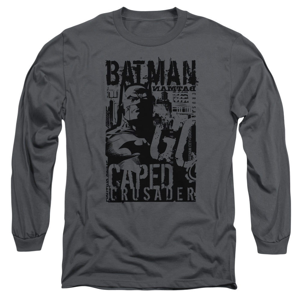 Batman Caped Crusader Mens Long Sleeve Shirt Charcoal