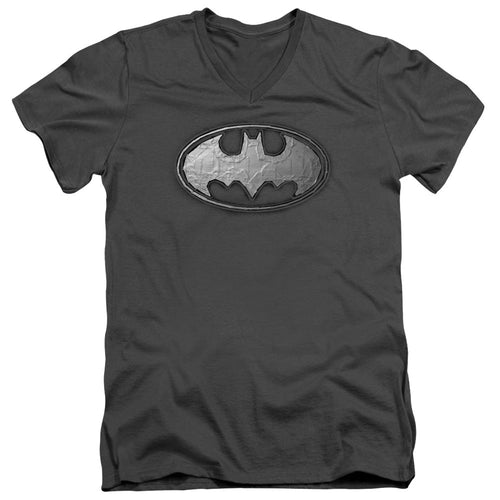 Batman Duct Tape Logo Mens Slim Fit V Neck T Shirt Charcoal