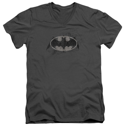 Batman Arcane Bat Logo Mens Slim Fit V Neck T Shirt Charcoal