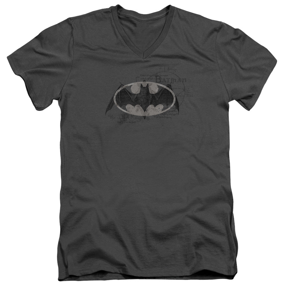 Batman Arcane Bat Logo Mens Slim Fit V Neck T Shirt Charcoal