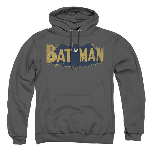 Batman Vintage Logo Splatter Mens Hoodie Charcoal