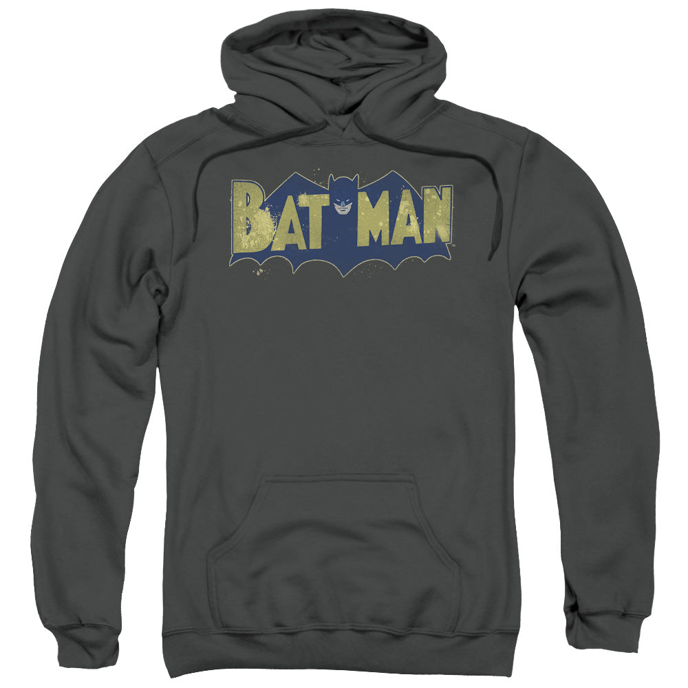 Batman Vintage Logo Splater Mens Hoodie Charcoal