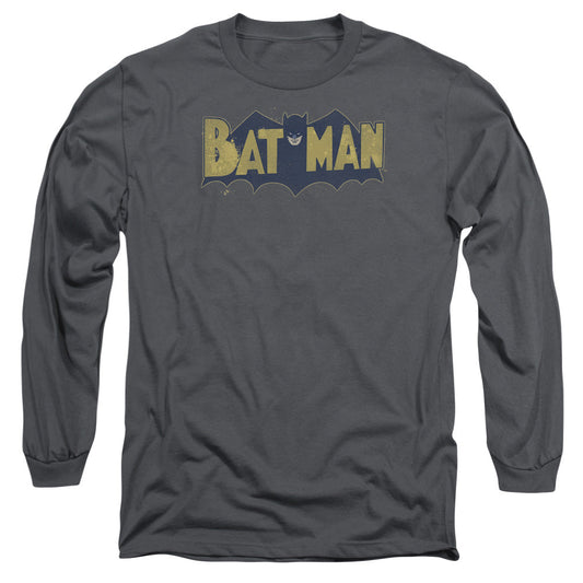 Batman Vintage Logo Splatter Mens Long Sleeve Shirt Charcoal