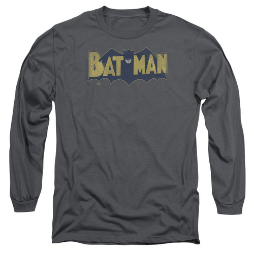 Batman Vintage Logo Splater Mens Long Sleeve Shirt Charcoal