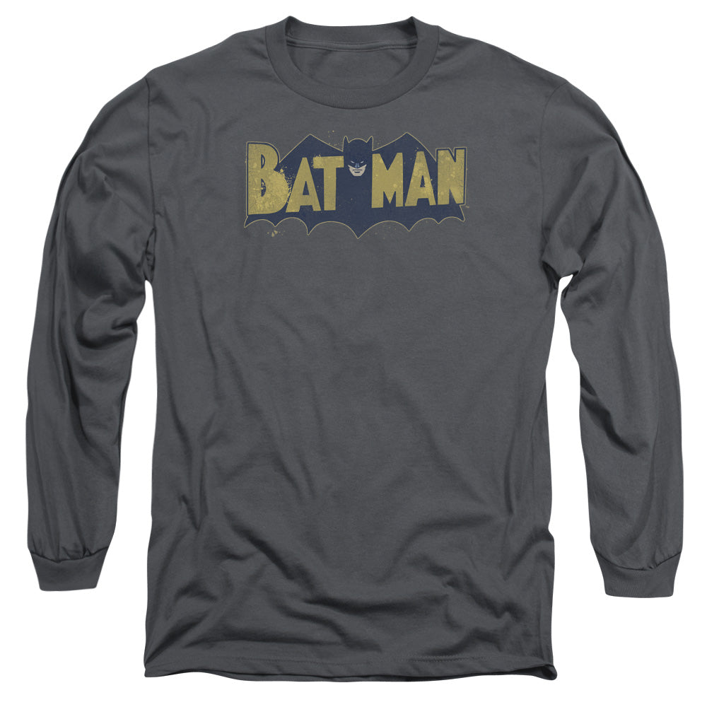 Batman Vintage Logo Splater Mens Long Sleeve Shirt Charcoal