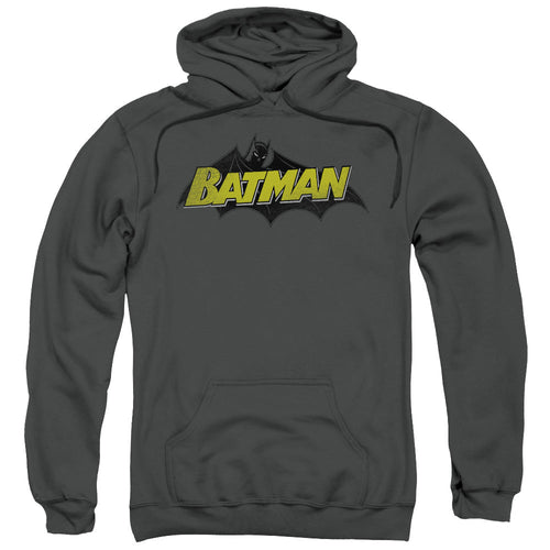 Batman Classic Comic Logo Mens Hoodie Charcoal