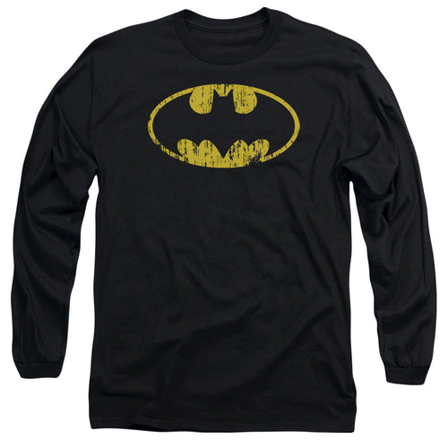 Batman Classic Logo Distressed Mens Long Sleeve Shirt Black
