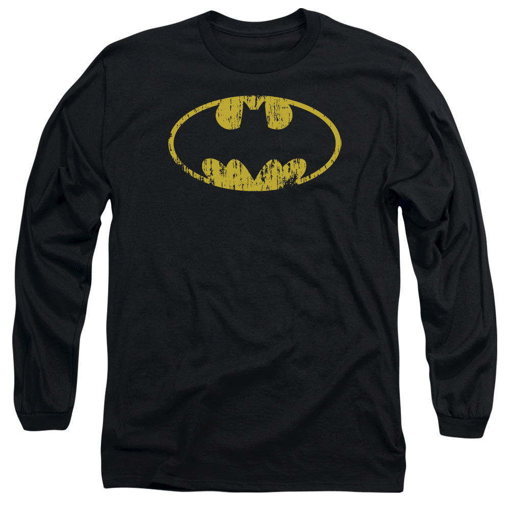 Batman Classic Logo Distressed Mens Long Sleeve Shirt Black