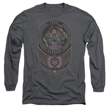 Batman Joker Checkered Sign Mens Long Sleeve Shirt Charcoal
