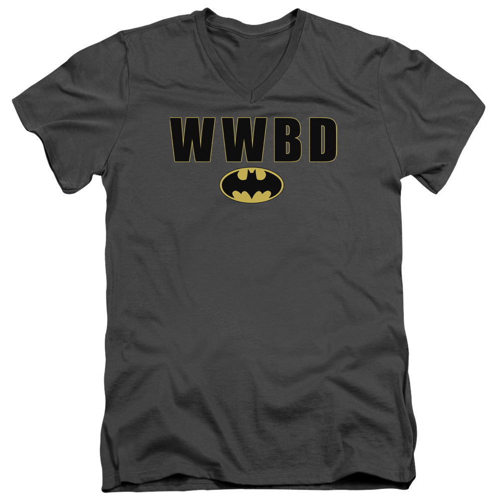 Batman Wwbd Logo Mens Slim Fit V Neck T Shirt Charcoal