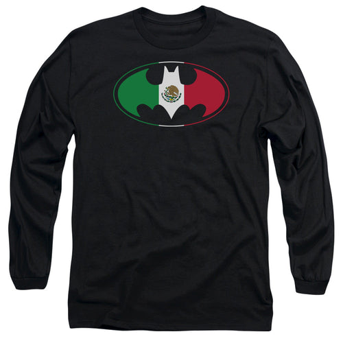 Batman Mexican Flag Shield Mens Long Sleeve Shirt Black