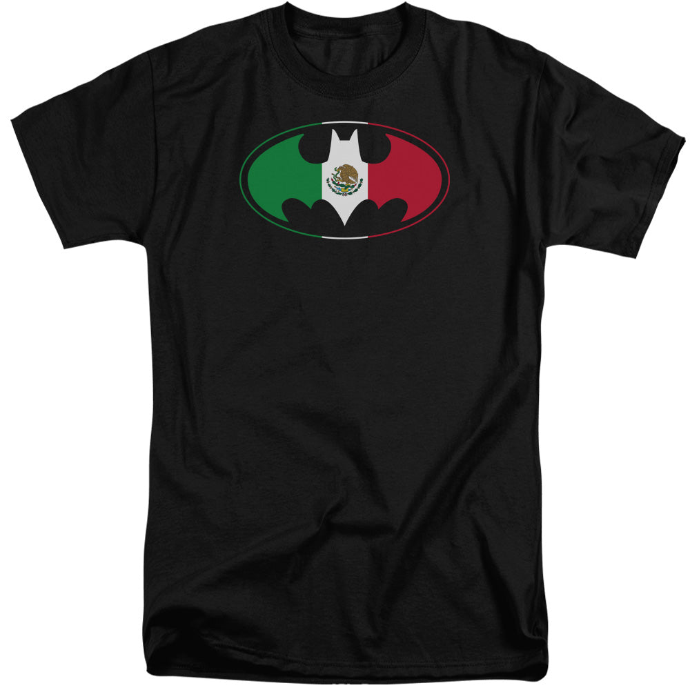 Batman Mexican Flag Shield Mens Tall T Shirt Black
