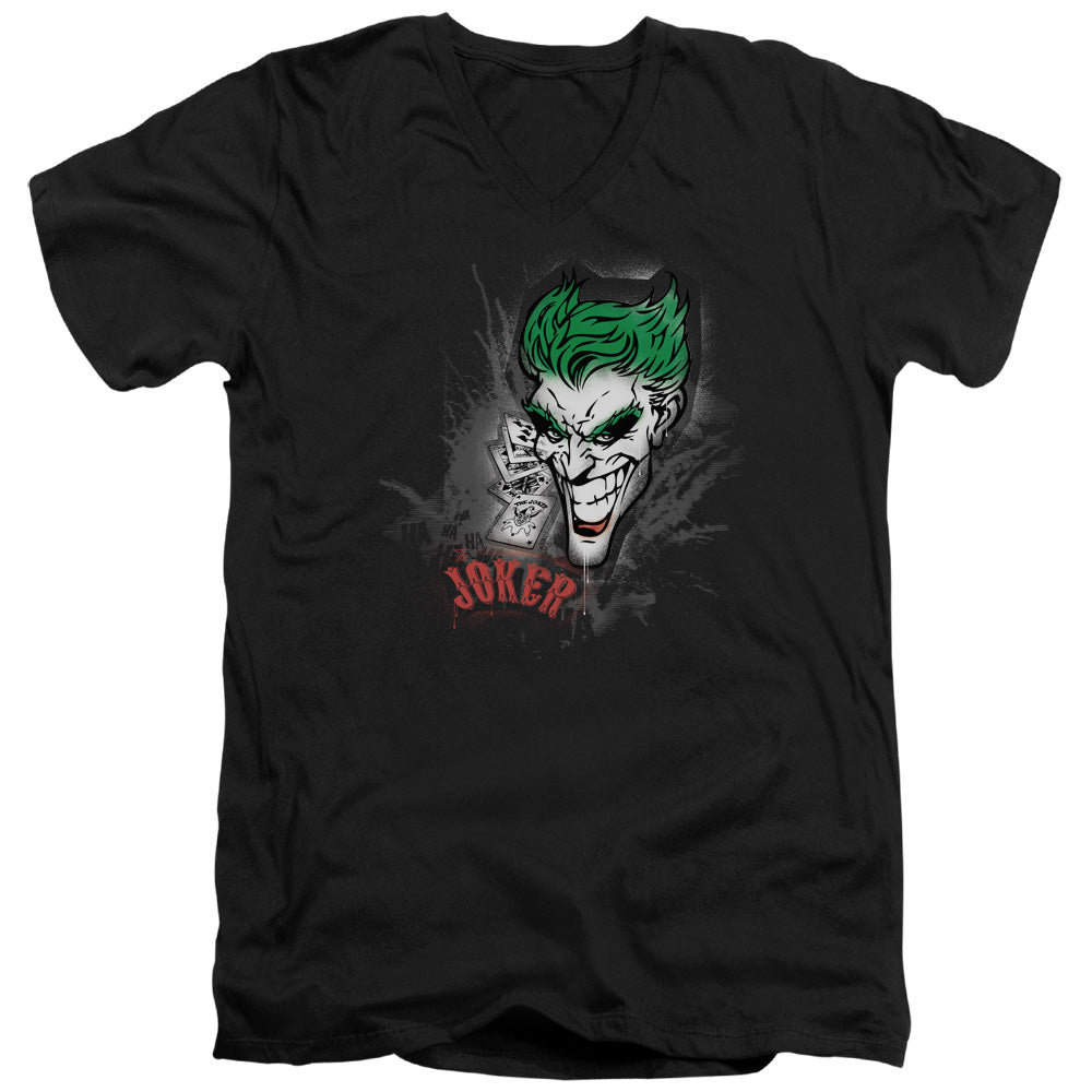 Batman Joker Sprays The City Mens Slim Fit V Neck T Shirt Black
