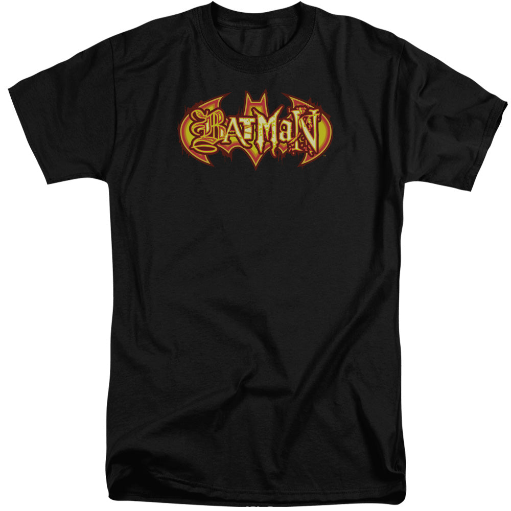 Batman Fiery Shield Mens Tall T Shirt Black