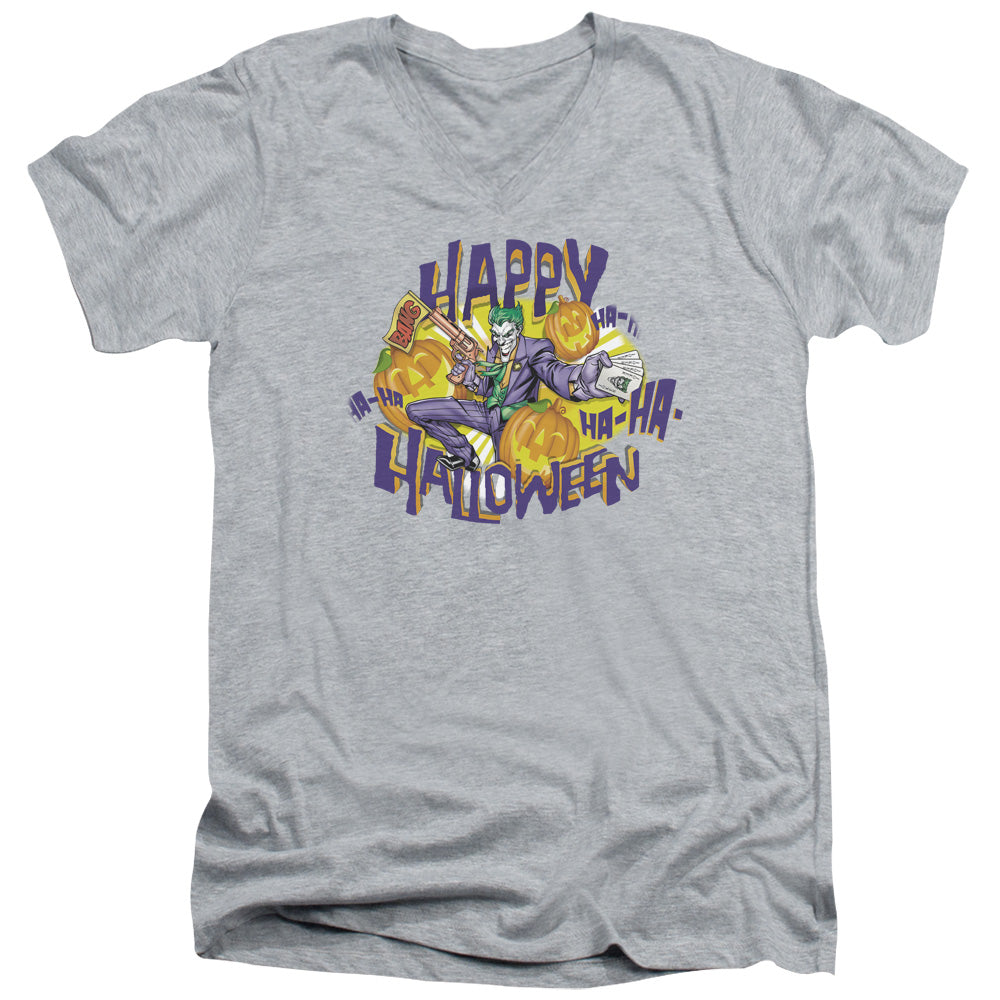 Batman Ha Ha Halloween Mens Slim Fit V Neck T Shirt Athletic Heather