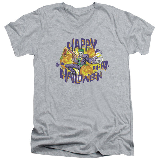 Batman Ha Ha Halloween Mens Slim Fit V Neck T Shirt Athletic Heather