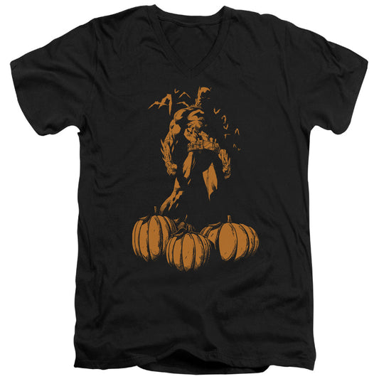 Batman A Bat Among Pumpkins Mens Slim Fit V Neck T Shirt Black
