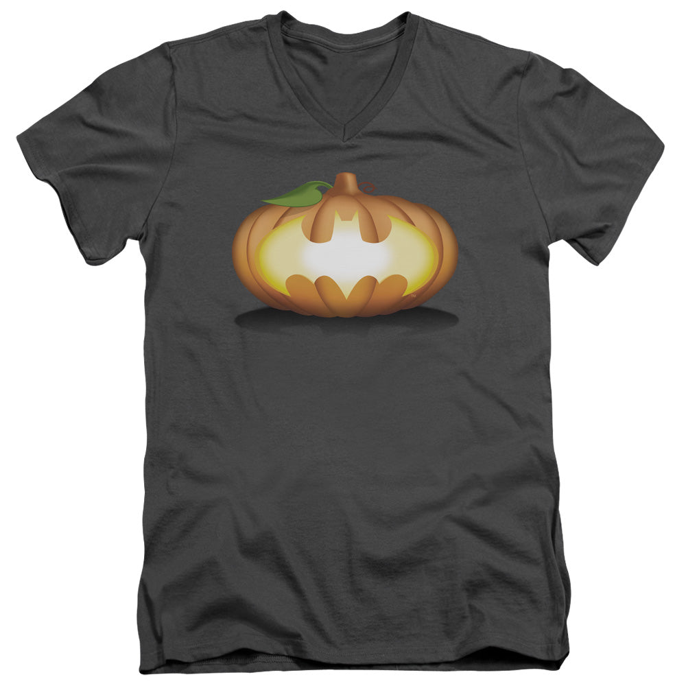 Batman Bat Pumpkin Logo Mens Slim Fit V Neck T Shirt Charcoal