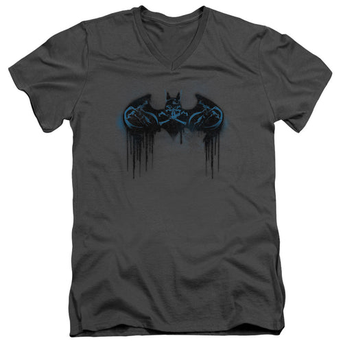 Batman Run Away Mens Slim Fit V Neck T Shirt Charcoal