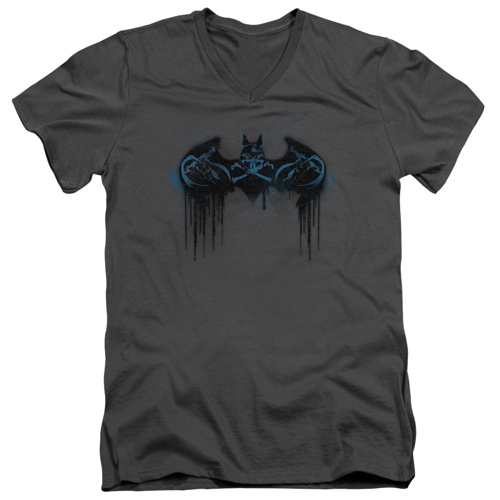 Batman Run Away Mens Slim Fit V Neck T Shirt Charcoal