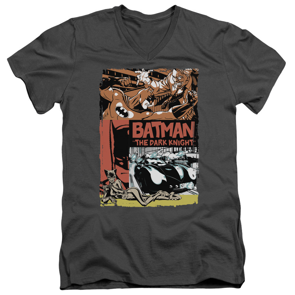 Batman Old Movie Poster Mens Slim Fit V Neck T Shirt Charcoal