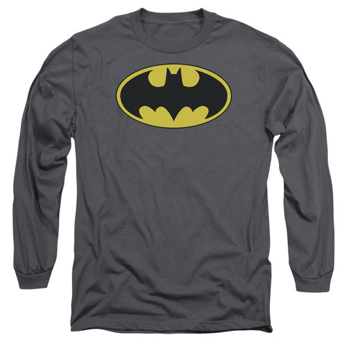 Batman Classic Bat Logo Mens Long Sleeve Shirt Charcoal