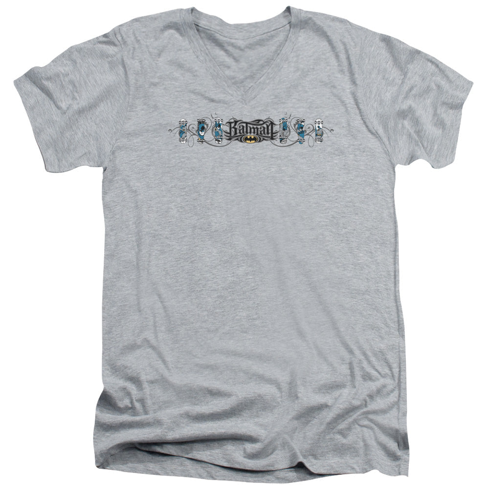 Batman Skateboard Bats Mens Slim Fit V Neck T Shirt Athletic Heather