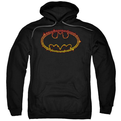 Batman Flame Outlined Logo Mens Hoodie Black