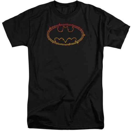 Batman Flame Outlined Logo Mens Tall T Shirt Black
