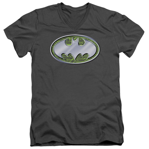 Batman Circuits Logo Mens Slim Fit V Neck T Shirt Charcoal