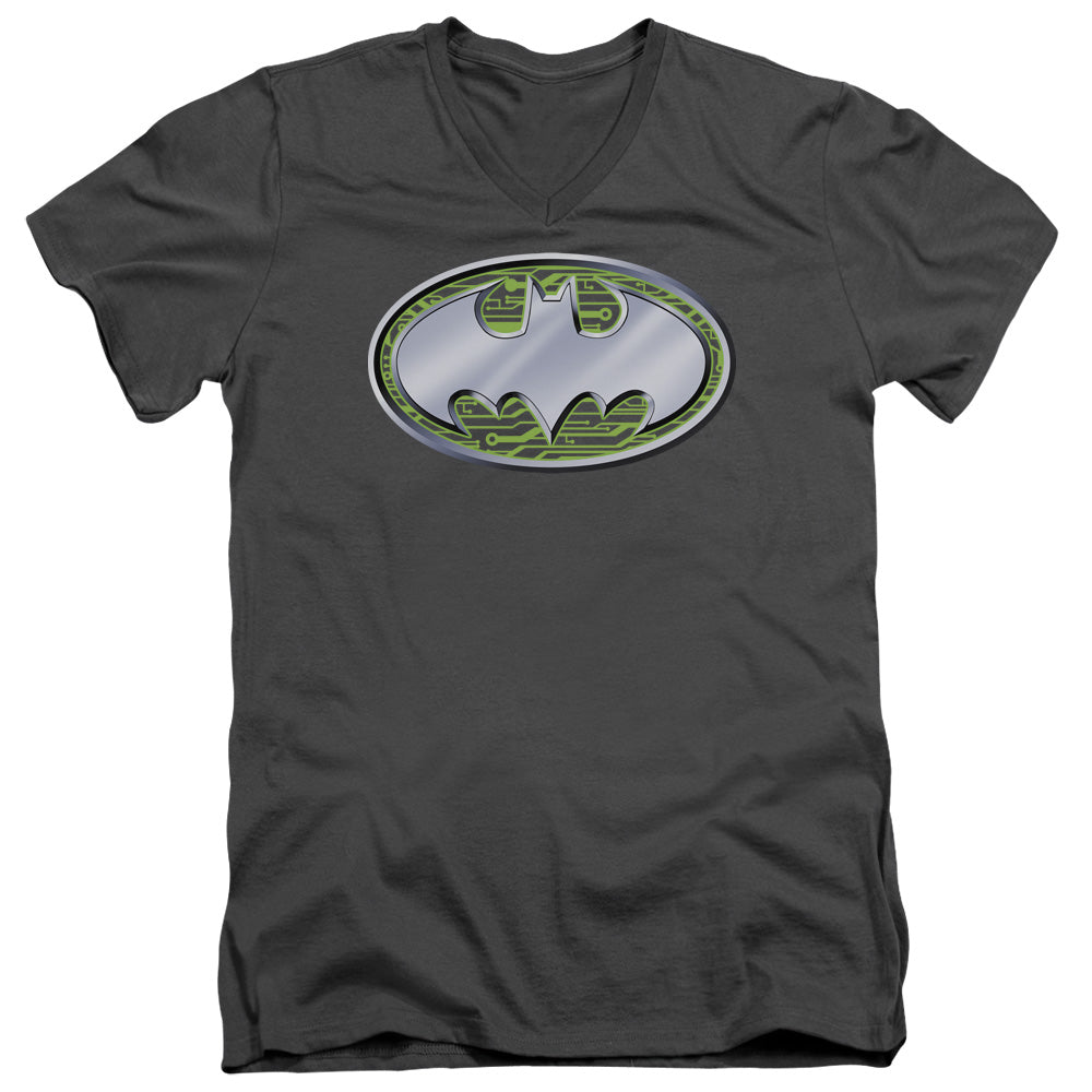 Batman Circuits Logo Mens Slim Fit V Neck T Shirt Charcoal