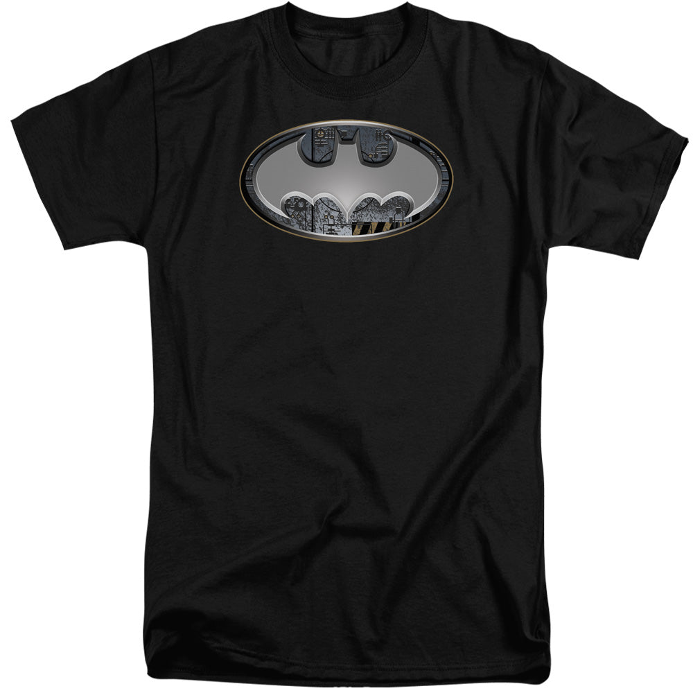 Batman Steel Wall Shield Mens Tall T Shirt Black