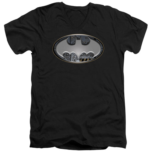 Batman Steel Wall Shield Mens Slim Fit V Neck T Shirt Black
