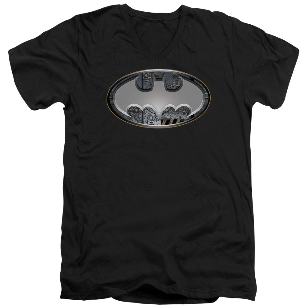 Batman Steel Wall Shield Mens Slim Fit V Neck T Shirt Black