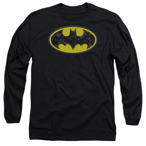 Batman Bats In Logo Mens Long Sleeve Shirt Black