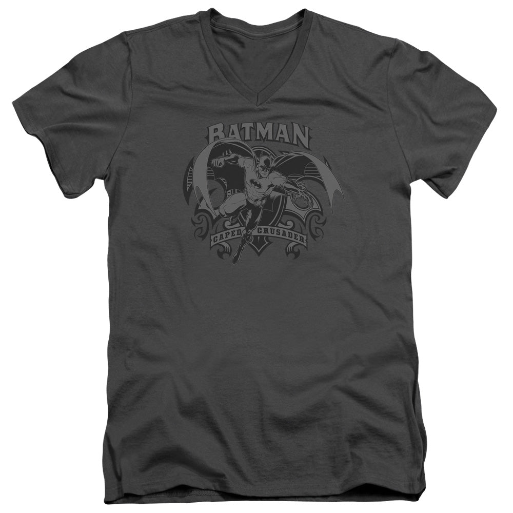 Batman Crusade Mens Slim Fit V Neck T Shirt Charcoal