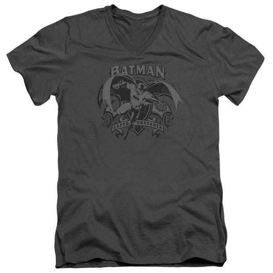 Batman Crusade Mens Slim Fit V Neck T Shirt Charcoal