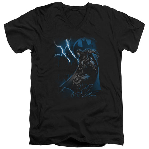 Batman Lightning Strikes Mens Slim Fit V Neck T Shirt Black