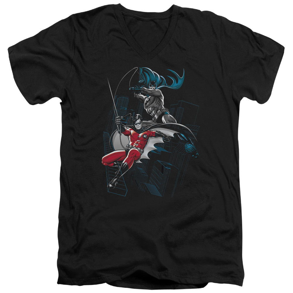 Batman Black And White Mens Slim Fit V Neck T Shirt Black