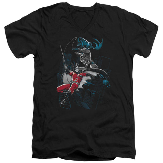 Batman Black And White Mens Slim Fit V Neck T Shirt Black