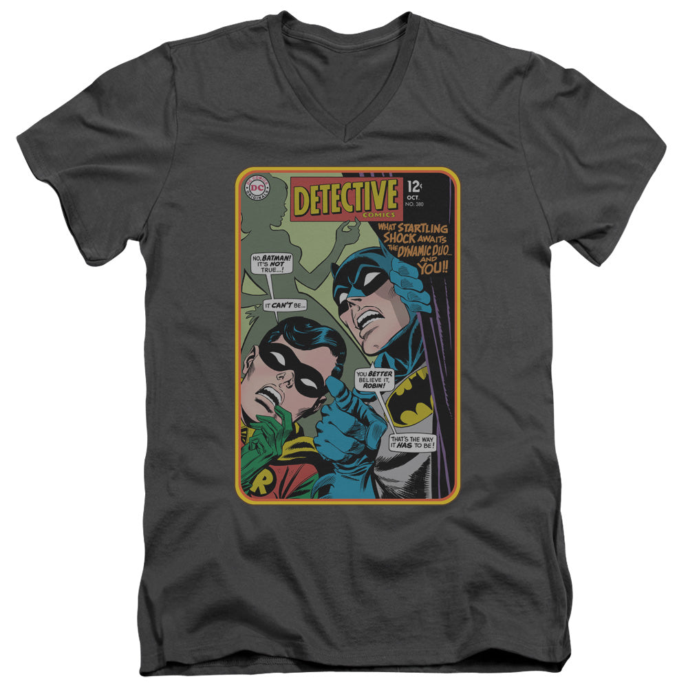 Batman Detective #380 Mens Slim Fit V Neck T Shirt Charcoal